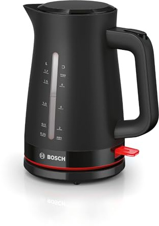 Bosch kabelloser Wasserkocher MyMoment TWK3M123, Abschaltautomatik, Überhitzungsschutz, Tassenanzeige, beidseitige Wasserstandsanzeige, entnehmbarer Kalkfilter, 1,7 L, 2400 W, Schwarz matt