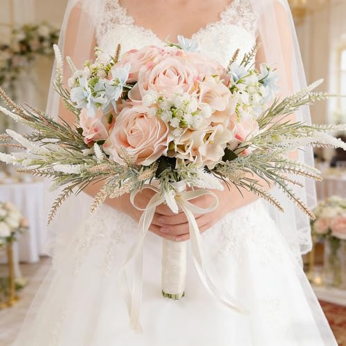 LESING Brautsträuße, künstliche Rosen, handgefertigt, romantisch, für Braut, Brautjungfer, Blumenstrauß, Rosa