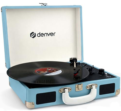 Denver VPL-120BU Kofferplattenspieler – Schallplattenspieler Retro Blau mit Lautsprecher - USB Vinyl Player - Auto-Stopp - Plattenspieler Koffer - Record Player zum Digitalisieren
