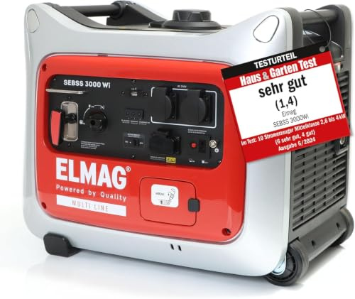 ELMAG Inverter Stromerzeuger SEBSS 2000Wi 1,6 kVA Benzin Stromgenerator mit 4-Takt-Motor, leise & kraftvoll Stromaggregat mit ECO-Modus, 2 x 230V, USB & 12V Für Camping, Outdoor & Notstrom