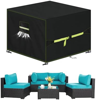 VDISRR Abdeckung Gartenmöbel Winterfest, 420D Oxford Abdeckplane Gartenmöbel 250x250x90cm, Abdeckhaube Tischabdeckung mit Belüftungsöffnungen Wasserdicht, UV-beständig für Gartentisch Sitzgruppe
