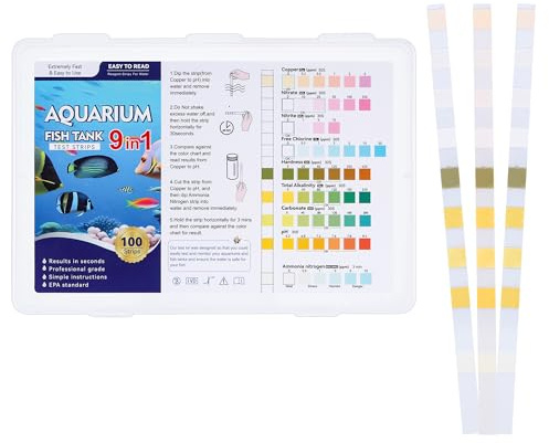 Huiguli 100 Stück 9 in 1 Teststreifen für Aquarien, PH Teststreifen Pool, Wassertest Aquarium, Test Set für Karbonat Härte Nitrat Gesamtalkalität Nitrit Restchlor Ammoniak Stickstoff Kupfer pH-Wert