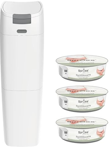 Spross® Windeleimer inkl. 3 Nachfüllkassetten • Geruchsdichter Windelmülleimer mit Hygieneverschluss & Hochbarriere-Folie • Einhandbedienung Windel Eimer • Baby Wickeleimer Made in Germany