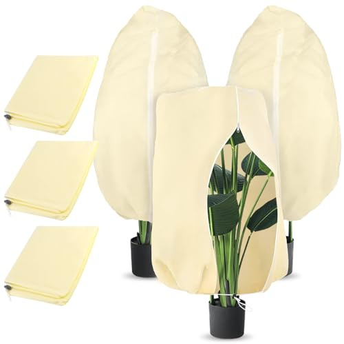 KENPOJO 3 Stück Winterschutz Pflanzen AußEn, 100x80cm 70g/m² Winterschutz FüR KüBelpflanzen, Reißfest, Wiederverwendbar Winterschutz für Pflanzen mit Reißverschluss, Pflanzenschutz Winter für Palmen
