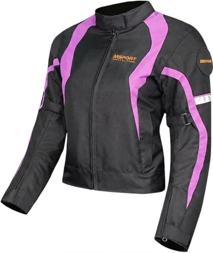 Msport Damen Motorradjacke Wasserdicht mit CE-Zertifizierten Protektoren – Sicherheit und Komfort auf jeder Fahrt - Violett XL
