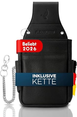 FLEXIBILITE® Kellnertasche Leder | Bedienungsgeldbeutel | Gastronomie Zubehör | Kellnerholster [2024] | Bedienungstasche RFID Schutz | Holster Tasche (15 x 23 cm B x H) | EXTRA 47cm Stahlkette