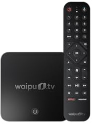 waipu.tv Box | Inkl. Fernbedienung mit Beleuchtung | Fernsehen über WLAN | LAN | HDMI | 4K | HDR10+ | Dolby Vision | Dolby Atmos | Voucher für 3 Monate 300 TV-Sender & 40.000 Filme & Serien