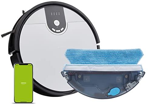 MEDION Saugroboter mit Wischfunktion und Zyklon Technologie S20 SW (Alexa App Steuerung, Modell 2021, extra flach, regulierbare Wasserabgabe, Ladestation, Tierhaar Allergiker optimiert)