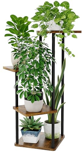 Bamworld Pflanzenständer Blumenständer Metall Schwarz Pflanzenregal Indoor Outdoor mit 4 Etagen Eck Blumenständer für Terrasse, Garten, Balkon, Wohnzimmer, Schlafzimmer (Braun)