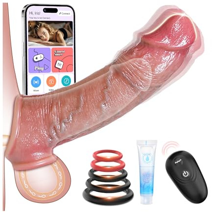 Penishülle Dildo Sex Spielzeug für die Männer - Penis Sleeve Vibrator Sexspielzeug für Paare Frauen Extreme Penisring Penisverlängerung mit 10 Vibrationsmodi, App Hodenringe Penismanschetten Toys