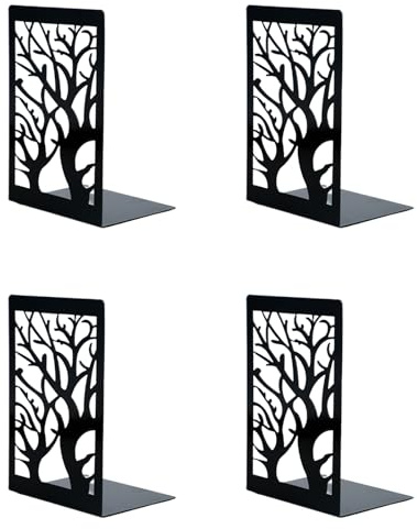 Wenrescry Buchstützen, 4 Stück (2 Paare) im stilvollen baumförmigen Design, rutschfeste Basis, robuste Konstruktion, ideal für Schreibtische, Bücherregale und Dekoration am Arbeitsplatz