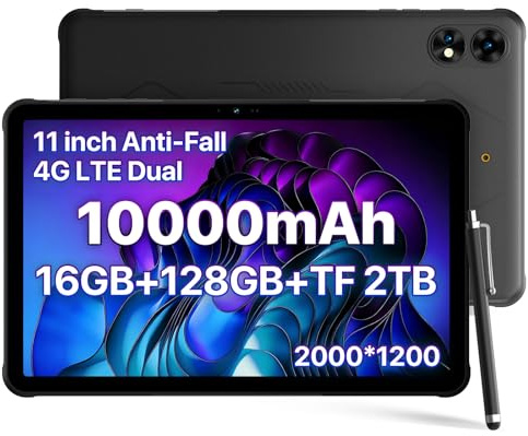 UMIDIGI Outdoor Tablet 11 Zoll 2K FHD+,Active T1 Leichtes Rugged Tablet Wasserdicht, 16GB+128GB(TF 1TB) Tablette mit SIM Card Slot,Octe-Core/16MP*2/10000mAh/GPS/OTG/5G WiFi, Android Tablets mit Stift