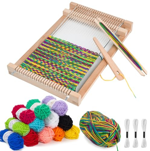 LYKTRIX Webrahmen Kinder,Holz Webstuhl Set, Weben für Kinder von 4–12 Jahren, Ein Perfekter Schulwebrahmen für Schüler und Anfänger, Enthält Genug Garn zum Stricken