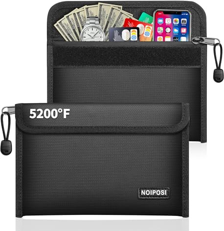 Noiposi 2er Pack Feuerfeste wasserdichte Tasche 21,5x14cm 5200℉ | 8-lagige Feuerschutztasche Geldtasche, mit Kartenschlitz. Schützt Bargeld, Reisepass für Zuhause & Reisen