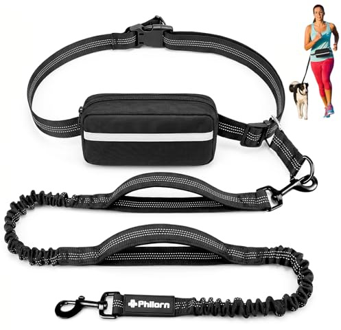 Philorn Joggingleine Hunde, Freihändig Laufleine für Hunde | Bauchgurt Hundeleine zum Joggen Laufen Wandern mit Dual Griffe, Reflektierende Nähte, Laufgurt für Große Hunde bis 50kg