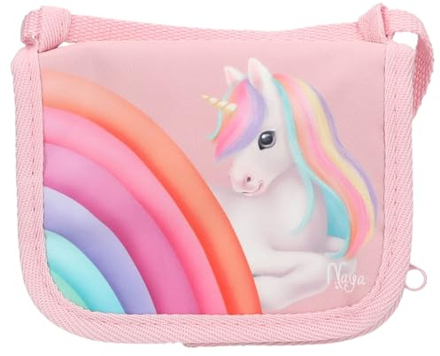 Depesche 13339 Ylvi Farbwolke - Brustbeutel in Rosa, mit Einhorn Motiv und Regenbogen, Umhängetasche mit Klettverschluss und vielen Fächern