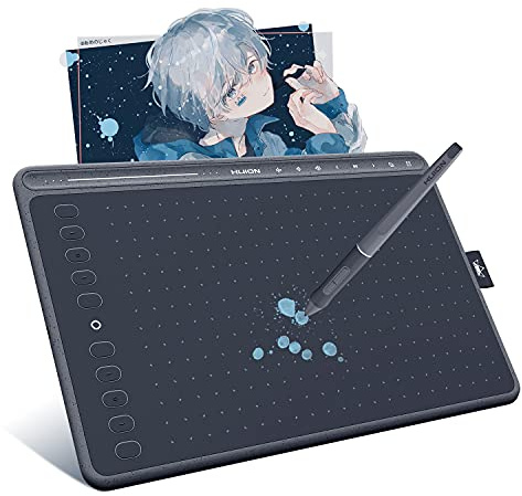 HUION HS611 Grafiktablett, Multimedia Touch Tasten, Grau | 10,2 x 6,36 Zoll, PW500 Stift, Lautstärke Steuerung, Musik Abspielen, Für Windows Mac Android