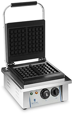 Royal Catering - Waffeleisen Waffelautomat (rechteckig, 37 x 32 x 50 cm, 2.000 W, 10 x 17 cm Waffel, 15 min Timer, Gusseisen & Emaille, Edelstahlgehäuse) Silber