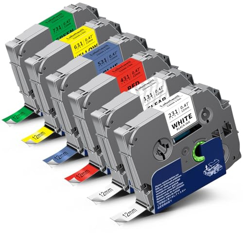 6x Labelwell 12mm 0.47 kompatibel Schriftband für Brother 6 Farben | TZe-231 TZe-131 TZe-431 TZe-531 TZe-631 TZe-731 für Brother P-touch Bänder für PT-H100LB D210 D600VP D400 H107B 1000 H105
