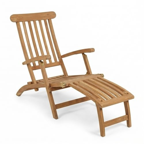 SAM Teak Holz Deckchair, Liege-Stuhl, verstellbar, geschliffen | robuste Garten- Balkon- Sonnenliege, Liegekomfort