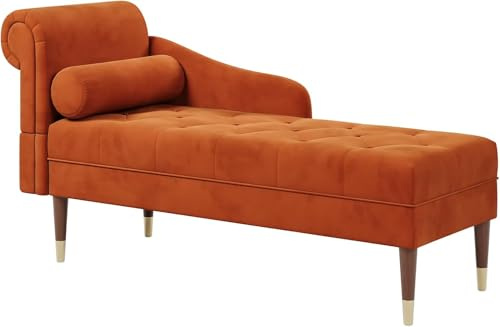 Vesgantti Velvet Chaiselongue, Indoor Lounge Sofa mit linker Armlehne und Lendenkissen, Recamiere für Wohnzimmer, Schlafzimmer und Büro, Samt Loungesessel 149.5 x 54 x 76CM