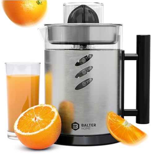 Balter ZP-03 Zitronenpresse Entsafter - 1L Tank, 120W, 2 Drehrichtungen & 2 Kegel Zitruspresse - Saftpresse - Juicer - Edelstahl, BPA Frei