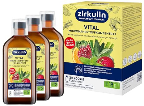 Zirkulin Vital Mikronährstoffkonzentrat 3x200ml – 60 Tage Reichweite - 66 Vitalstoffe aus Obst, Gemüse & Kräutern - Wertvolle Polyphenole – Vitamine & Mineralstoffe für die Familie