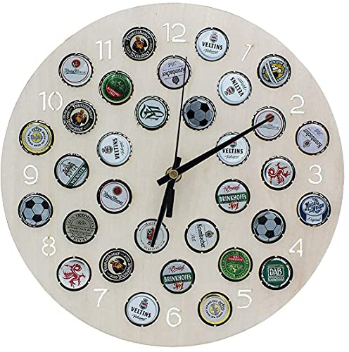 SAFE Wanduhr Kronkorken für 32 Korken | Geschenke zum Jahrestag für ihn | Nur für echte Kronkorken Sammler | Ideale Männergeschenke zum Geburtstag | Ø 30 cm | aus Birkenholz
