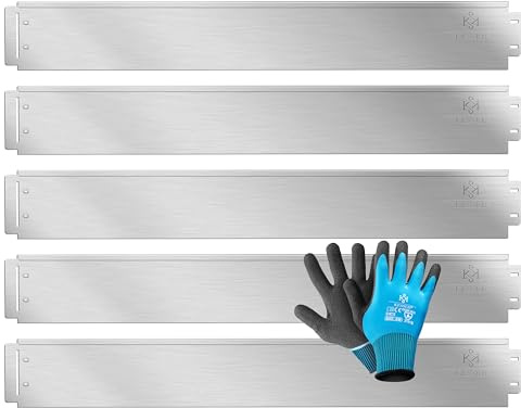 KESSER® Rasenkante Beeteinfassung Beetumrandung + Handschuhe 5m 100x14cm Beetbegrenzung Rasenbleche Mähkante Metall Palisade Silber