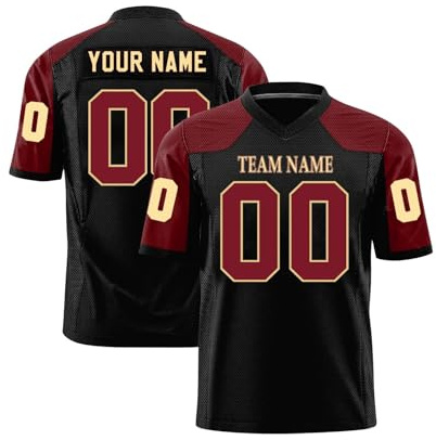 Personalisiert American Football Trikot Herren/Damen/Jungen, Personalisiertes T-shirt, Sports Jerseys schwarz