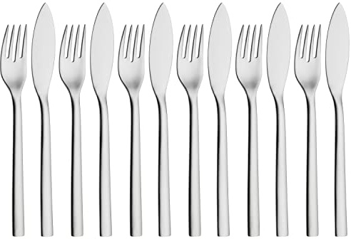 WMF Nuova Fischbesteck Set 12 teilig, Fischset für 6 Personen, Fischgabel, Fischmesser, Cromargan Edelstahl poliert, spülmaschinengeeignet