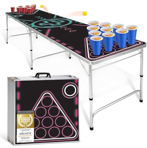 GOODS+GADGETS Klappbarer Bierpong-Tisch Set - Praktischer Beer Pong Tisch - Hohenverstellbar & Kratzfest - Perfekt für Jede Party (Neon)