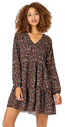 Sublevel Damen Kleid Herbst mit Blumen-Muster Blumenkleid Langarm