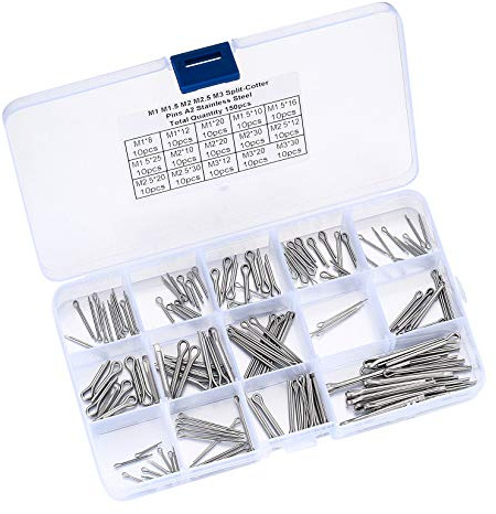150 Stk. Splinte Set, Edelstahl Splinte Sortiment mit Sortimentskasten, Sicherungssplinte Set in 15 verschiedenen Größen, Splint für Autos, Gartengeräte