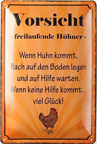Metall Schild 20x30cm Vorsicht freilaufende Hühner Sprüche Blechschild
