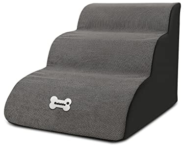 Galatée Haustiertreppe, waschbarer Bezug mit Reißverschluss, abnehmbare Haustierrampe, Hundestufen aus hochdichtem Schaumstoff, 3-stufiges Haustier-Klettertreppen-Hundesofa（Grau）