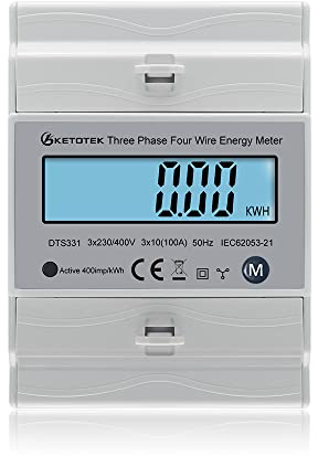 KETOTEK DTS331 3-Phasen Stromzähler Hutschiene Drehstromzähler 3x230V/400V 10(100) A 50/60Hz,AC Ampere Volt Leistung Energiemonitor, Bidirektionaler Wattmeter