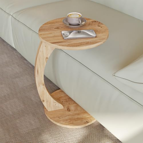 sugodesign Couchtisch mit Rollen, Kleiner Beistelltisch C Form, Beistelltisch Couch, stylischer Sofatisch in schöner Nussbaum Holz Optik, runder Ablagetisch ideal für Couch und Wohnzimmer, C Form