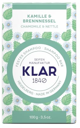 Klar Seifen Festes Shampoo Kamille & Brennnessel (100 g, blumig-zarter Duft, beruhigende/stärkende Wirkung, für empfindliches/störrisches Haar, Shampoo, Bad & Dusche Zubehör) 11039