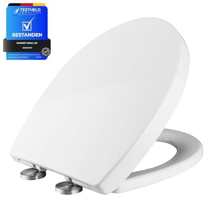 Ibergrif Toilettendeckel mit Absenkautomatik O WC Sitz Einfache Montage und Sauber,Klodeckel Quick-Release-Funktion,Antibakterielle,Passend für die Meiste Toilette,Belastbarkeit von 150kg,Weiß,M41002