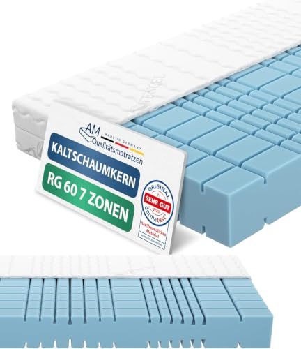 AM Qualitätsmatratzen Premium 7 Zonen Kaltschaummatratze 90x200 H3 - Made in Germany - Oeko TEX zertifizierte Matratze Kaltschaum 90x200-19 cm Hoch - Ergonomische Matratze 90x200cm
