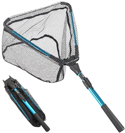 Roysmart Kescher Angeln mit Teleskopstangengriff, Faltbares Kescher Angeln Teleskop Kescher, Teleskop-Angelkescher Fischernetz für Kajak, Salmon, Catfish, Bass, Einfach zu Fangen und Freizugeben