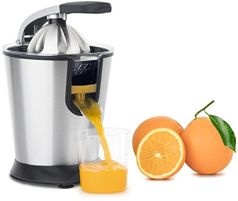 H.Koenig Elektrische Zitruspresse AGR80 BPA-frei, Orangen-, Zitronen-, Grapefruitsaft, Schnell, Automatisch, Leise, Leistungsstark, 160 W, Tropfstopp, Spülmaschinengeeignet, Silber, 160W