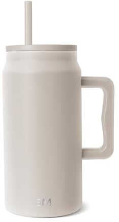 Simple Modern Thermobecher mit Strohhalm und Griff | Großer Isolierter Edelstahl-Wasserkrug | Geschenke für Frauen und Männer | Trek | 1480ml | Almond Birch