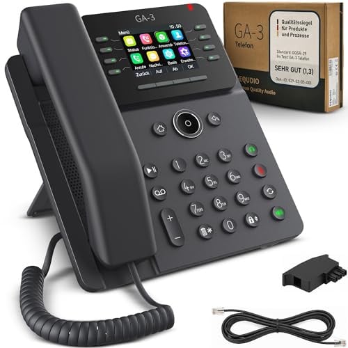 GEQUDIO GA-3 Festnetztelefon Schnurgebunden Anrufbeantworter Farbdisplay Tischtelefon für alle Anschlüsse FritzBox Speedport TAE Hybrid IP Deutsche Anleitung USB EU-Version