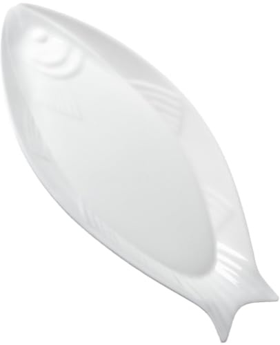 BESTonZON Fischteller Keramik Servierplatte Weiß Fischförmig Große Speiseteller für Gedämpften Fisch Restaurant-tablett Porzellan Platte für Küche Abendessen Fischform Servierplatte 1 Stk