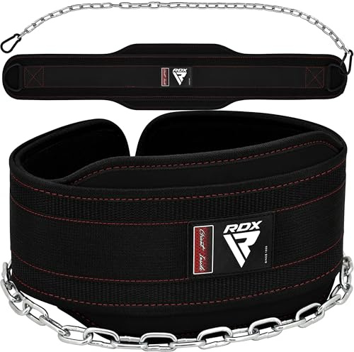 RDX Dip Gürtel 6 mit Kette und Karabiner, Profi Gewichtsgürtel für Zusatzgewicht, Gewichthebergürtel Klimmzügen Dipping Belt, Gewichtheben Bodybuilding Krafttraining, Männer Herren Damen