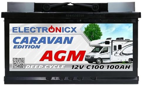 ElectronicX AGM Batterie 12V 100Ah - Hochleistungs-Solarbatterie, Mover & Wohnwagenkompatibilität, Deep-Cycle, Bootsanwendung, Langlebigkeit 100 Ah AGM