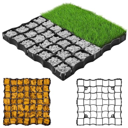 R.G. Rasengitter 10 Stück Rasenplatten 50 x 50 x 2,5 cm Paddockplatten Rasenwaben Gehwegplatten Rasengitterplatten 2,5m², Schwarz