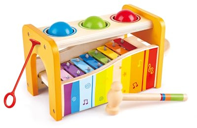 Hape Xylophon und Hammerspiel - mit ausziehbarem Xylophon, Kinderspielzeug zur Förderung der Motorik, Montessori Spielzeugmultifunktionales Holzspielzeug, ab 10 Monaten